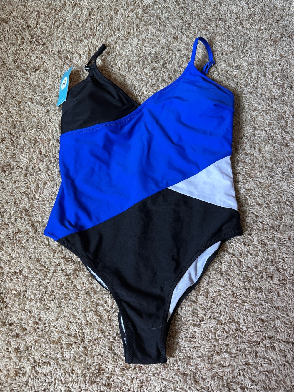 Colorblock One-Piece Swimsuit in Royal Blue, Black & White